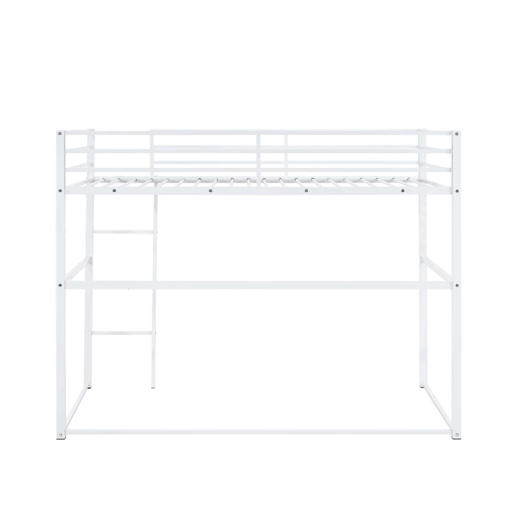 Metal Loft Bed Twin Size, Loft Bed Frame With Safety Guard Rails & Flat Ladder, Twin Loft Bed For Kids Teens Adults, White_voghion.com